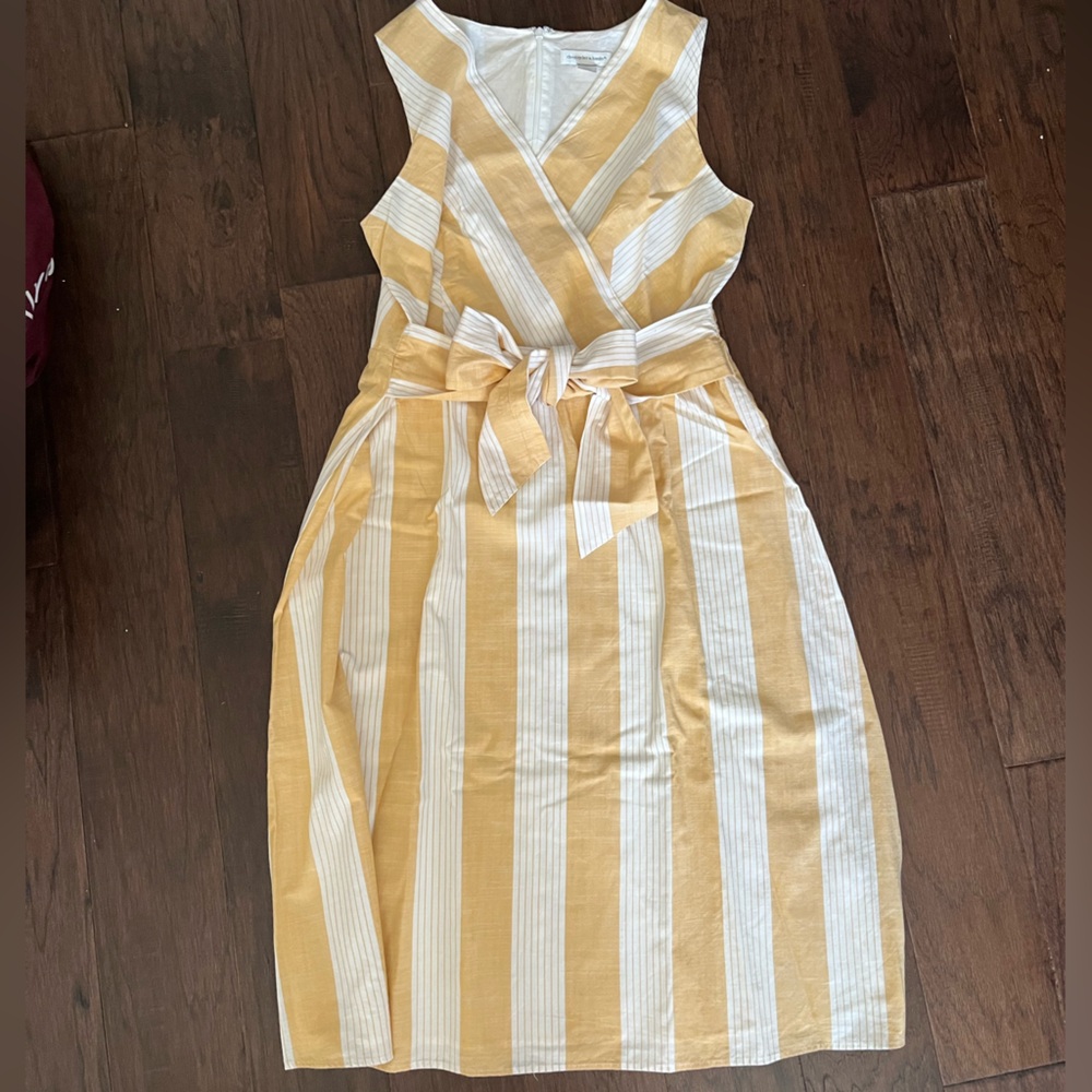 Christopher &Banks  Mustard Yellow and White Striped Tie Bow Dress
